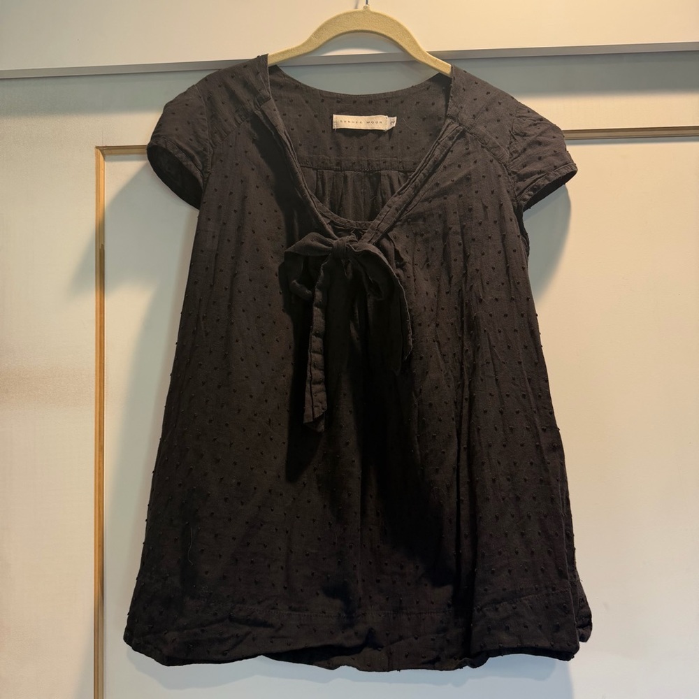 Sunhee Moon (SF) Black Tie-Neck Swiss Dot Women’s Top